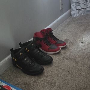 Jordan Black and Red Athletic Shoes High-Top Design